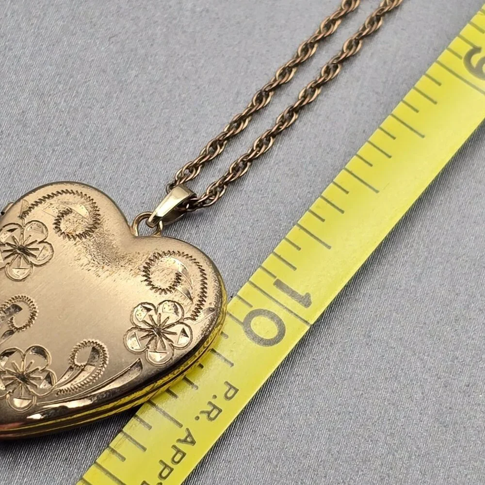 VTG Tru-Kay Gold-Filled 3 Photo Heart MOM Locket Pendant Necklace 20" Engraved - Picture 12 of 14